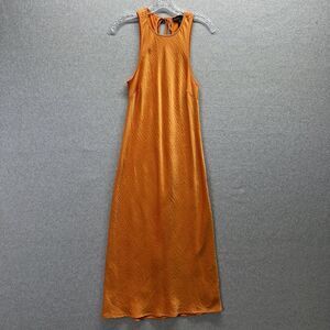 House of Harlow 1960 Dress Womens Size Medium Orange Satin Maxi Tie Back A Line